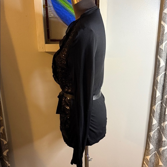 Ecru Vintage Y2K Sequined Ruffled Rayon Cardigan SZ Small - Picture 5 of 10